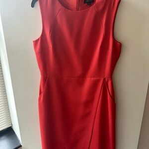 Tahari Elegant orange Sleeveless Dress with Draping details and pockets